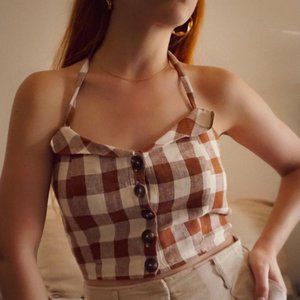 Reformation - Connie Halter Havana Top - Size 4 - Brown Gingham